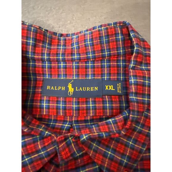 Ralph Lauren Mens Red & Blue Plaid Button-Down Shirt XXL Cotton Casual - Picture 5 of 6